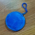 Blue round plush coin purse with matching zipper and plastic hook keychain for bags - 8cm / Dark Blue