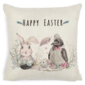 Beige linen Easter pillow cover with watercolor rabbit, eggs, and Happy Easter text - Zl2002064-29 / 45*45cm Cover Only
