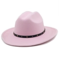Detail of pink wool felt cowboy hat featuring a black leather band with metallic rivets - M (56-58cm) / Pink