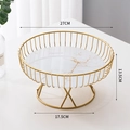 Modern gold hollow fruit basket with white marble base, 27cm diameter stylish snack bowl - 27cm / Large White Gold (Glass Base)
