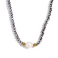 Silver faceted bead necklace with a central white baroque pearl and golden spacers - Silver Electroplated