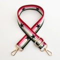 Detail of adjustable star pattern wide strap with polished golden metal hooks and buckles - Rainbow Star Gold Buckle