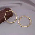 18K gold plated large hoop earrings with geometric faceted texture and lever-back clasp - E-031---Gold 30mm