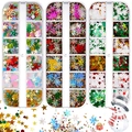 Trois boîtes de paillettes de Noël pour ongles aux formes de flocons et d'étoiles colorées - Ensemble de paillettes flocons de neige de Noël B / 12 Grilles
