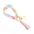 Colorful macaron silicone chain keychain with pink leather tassel and gold metal clasp - Multicolor (4#)
