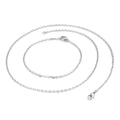 Minimalist silver stainless steel cable chain necklace with lobster clasp closures - 2mm Silver Steel Jewelry Set