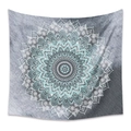 Détail du motif mandala sarcelle sur tapisserie murale de décoration bohème - 73X95CM / Gris Noir Cyan Motif Radial (ZJ111203)