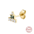 S925 sterling silver gold plated tassel chain earring with emerald green and zircon stones - Single Gold-2 Layer Olive Green Zirconia Stud