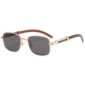 Gafas de sol retro cuadradas con montura dorada y patillas con textura de madera - Marco Dorado Lente Gris