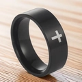 Minimalist matte black stainless steel ring with silver cross detail for men - US 9 / Black