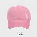 Casquette de baseball en coton rose délavé avec détails déchirés et style vintage - Ajustable (56-60cm) / Rose
