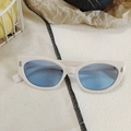 Retro cat-eye sunglasses with cream white frame and light blue lenses with metal studs - Rice White 3 - Cat Eye Blue Lens with Rivets