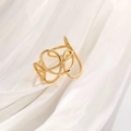 French retro gold hollow crisscross irregular geometric titanium steel ring for women - 18K Gold Plated Multi-Line Cross