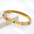 18k gold plated stainless steel hexagram bangle with colorful gemstones and white zircons - Gold Rainbow Colorful Gem