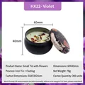 Violet scented candle in floral tin with dried flower petals, 60x40mm decorative jar - H22 Violet