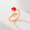 Adjustable gold-plated silver leaf ring featuring a vibrant red gemstone and zircon accents - Red Main Stone Leaf (JZ028)