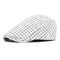 Classic black and white checkered flat cap with retro British style for men and women - Adjustable / White