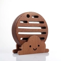 Ebony wood coaster set with cloud smiley face stand and hollow slatted round mats - Ebony Cloud Shape Type A Mat Set (4 Pcs) With Base