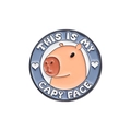 Cute Capybara enamel pin badge with This Is My Capy Face slogan on blue background - Capybara Face