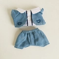 Blaues Denim-Puppenoutfit-Set bestehend aus Weste mit weißem Kragen und Shorts - Passend für 17cm Puppe / Gefälschter Zweiteiliger Anzug + Shorts / Denim-Blau