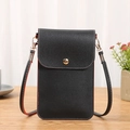Petit sac de téléphone minimaliste en cuir noir avec fermoir doré et bords orange vif - Noir
