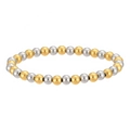 Detailed view of two-tone gold and silver beaded stainless steel elastic bracelet - Mixed Two-tone (YB-973MIX) / 6mm
