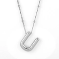 Minimalist silver puffy letter U pendant on a polished stainless steel chain necklace - Silver - U
