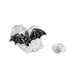 Gothic black bat enamel pin with white roses and stars on a white background - Heart Bat (CZ0486-3)