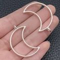 Silver crescent moon hollow frame metal pendants for DIY jewelry crafting accessories - Moon Shape Bezel (22254) / 37x26mm / Bright Silver