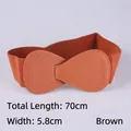 Brown wide elastic belt for women featuring double teardrop leather buckle, 70cm x 5.8cm - 70cm / Brown