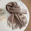 Solid dark brown faux cashmere scarf with long tassels and minimalist knit texture - 200cm / Dusty Pink