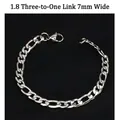 Classic silver steel Figaro bracelet for men with 7mm width and 3:1 chain ratio link - 7mm / 3:1 Figaro Link Chain