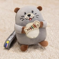 Cute grey otter plush keychain with rainbow fish bone and silicone strap - Small (With Rainbow Strap) / Gray