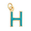 Golden letter H pendant with turquoise enamel inlay and polished metal finish - Sky Blue - Letter H