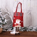 Christmas burlap gift bag with red plaid Santa Claus figurine and sturdy handles - Santa Claus