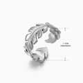 Silver leaf feather shape stainless steel ring with 1.7cm adjustable open band - Steel-colored Ring 176