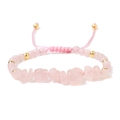 Detailed close-up of rose quartz beaded bracelet with gold accents and pink braided cord - Rose Quartz (FA0222)