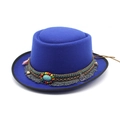 Western royal blue wool felt fedora with turquoise ethnic beads and tassel details - M (56-58cm) / Blue