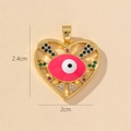 Pink heart-shaped Evil Eye pendant in gold finish with colorful gemstones and size markers - Pink Eye Heart Zirconia Style (11)