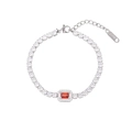 Stainless steel tennis bracelet with sparkling white zircons and a central red stone - Silver Tone + Red Zirconia