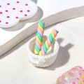 Miniature white woven basket with colorful rainbow clay marshmallow sticks for DIY crafts - Yellow Pink Green