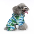 Waterproof pet raincoat with blue stripes and turtle print on a grey poodle - Turtle Four-Legged Raincoat (YY35)