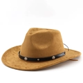 Cappello da cowboy marrone scamosciato con fascia in pelle nera e borchie argentate etno - M(56-58cm) / Cachi