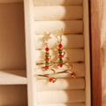 Handcrafted Christmas tree beaded drop earrings with red bows and gold stars - Christmas Tree-Silver Pin-Pair / Stud Earrings