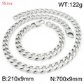 Polished silver stainless steel Cuban chain necklace and bracelet jewelry set for men - Necklace 70cm + Bracelet 21cm (KS220808-Z)