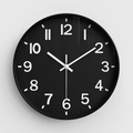 Modern 12-inch round wall clock in matte black finish with high contrast white numerals - Black Dial Black Frame