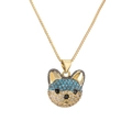Cute puppy pendant necklace in gold plating with blue and white zircon stones - Turquoise (CN001792YH)