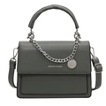 Dark grey fashion chain crossbody bag with top handle and adjustable shoulder strap - Dark Green