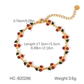Detalle de pulsera de cereza bañada en oro de 18 quilates con medidas y peso - Estilo Cereza Roja con Brillo (HC-B20286)