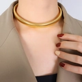 Chunky 18K gold plated titanium choker necklace with textured wide metal design - Necklace / 1.2cm Wide / Gold